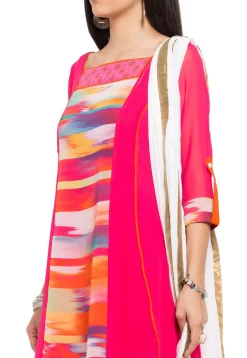 Printed Georgette Pakistani Suit in Fuchsia and Multicolor