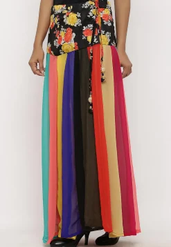 Printed Georgette Panelled Skirt in Multicolor