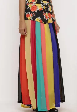 Printed Georgette Panelled Skirt in Multicolor