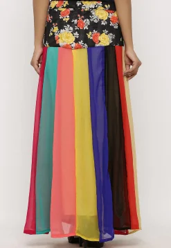 Printed Georgette Panelled Skirt in Multicolor