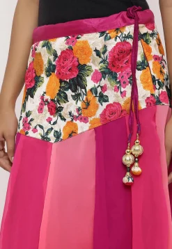 Printed Georgette Panelled Skirt in Multicolor