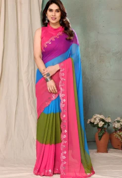 Printed Georgette Saree in Multicolor