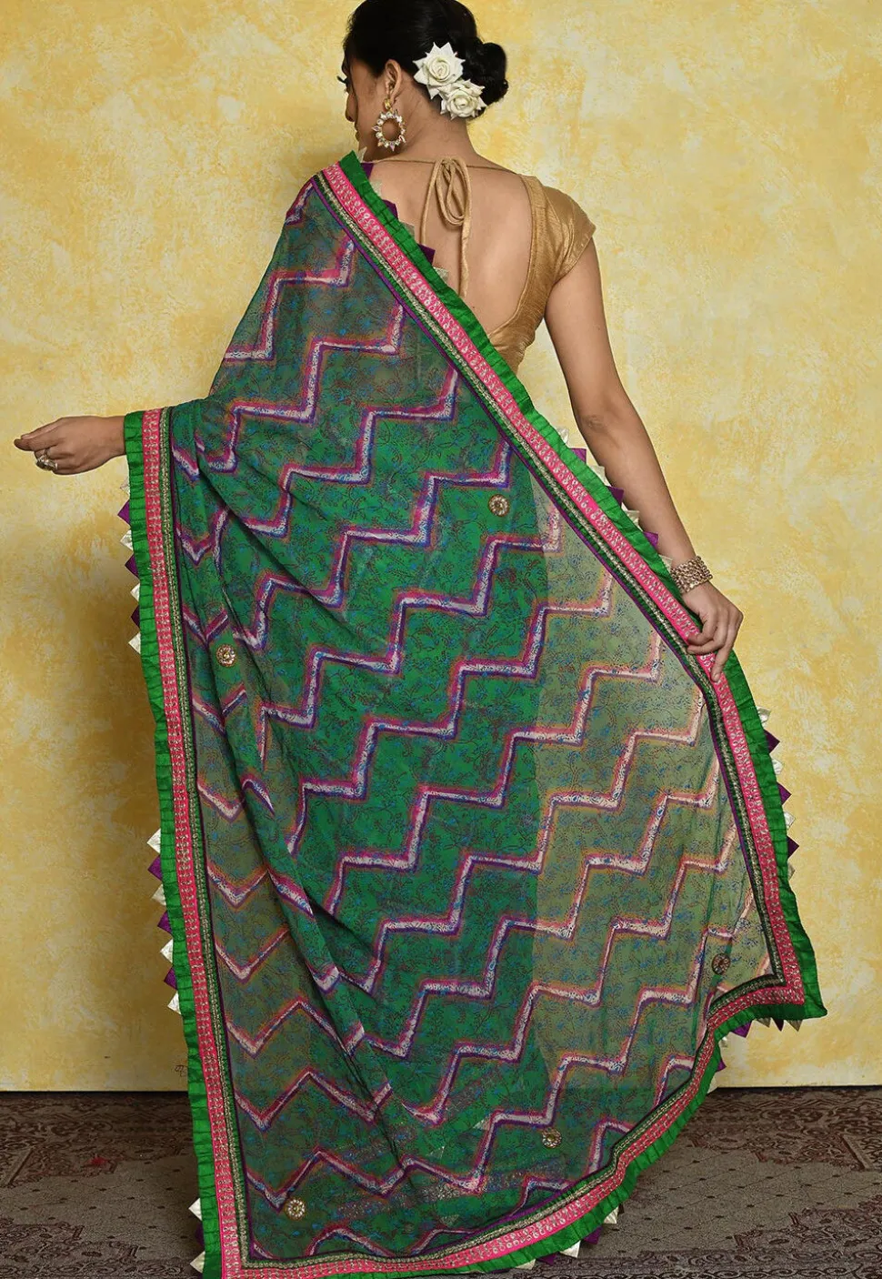 Printed Georgette Saree in Green