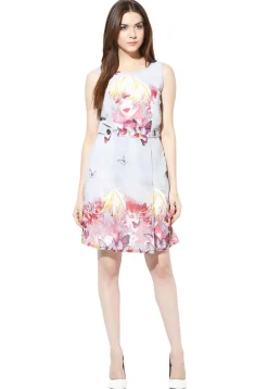 Printed Georgette Short Dress in Sky Blue