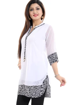 Printed Georgette Tunic in Off White