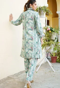 Printed Modal Muslin Cotton Co Ord Set in Light Green