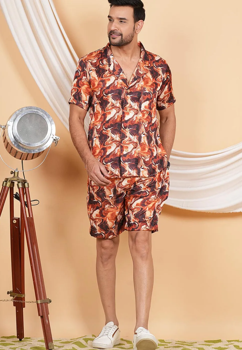 Printed Modal Satin Co Ord Set in Multicolor