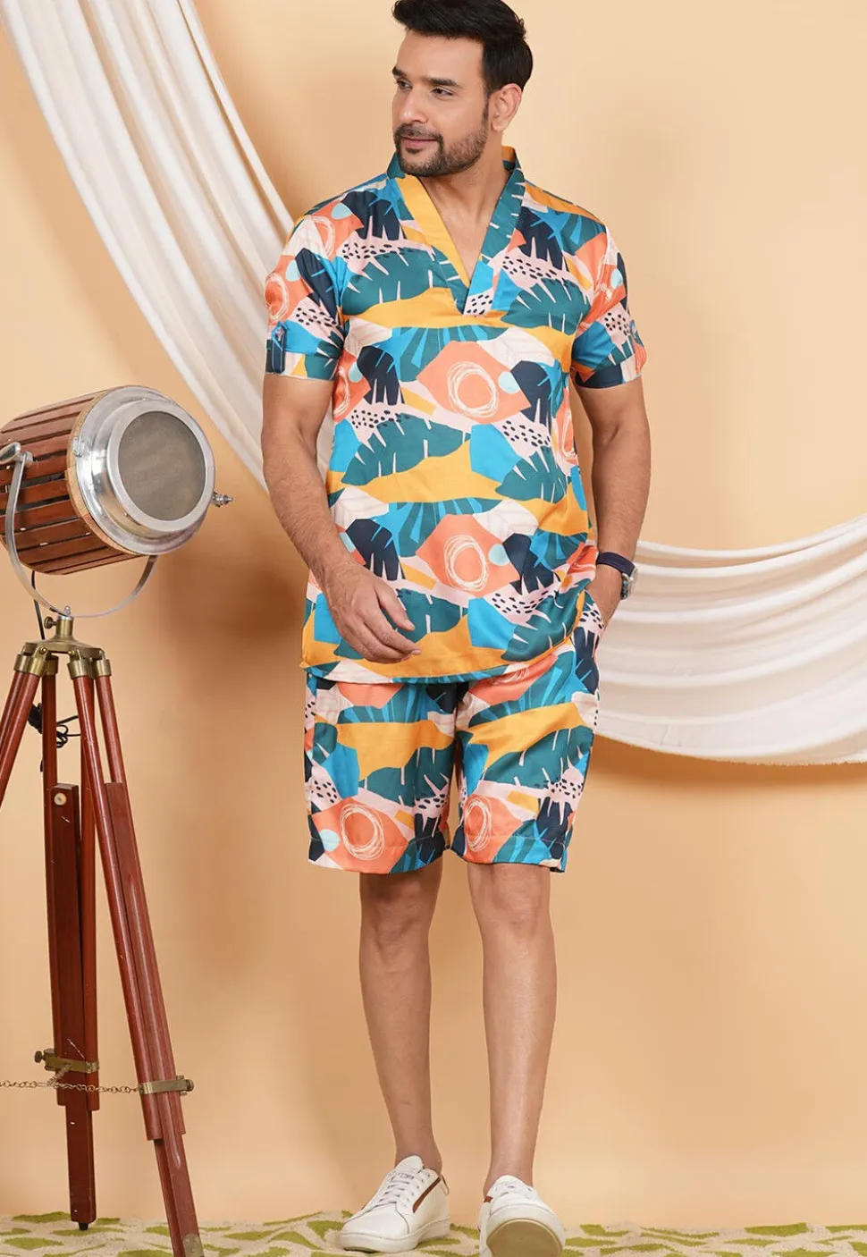 Printed Modal Satin Co Ord Set in Multicolor