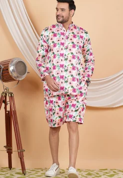 Printed Modal Satin Co Ord Set in Peach