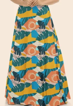 Printed Modal Satin Flared Skirt in Multicolor