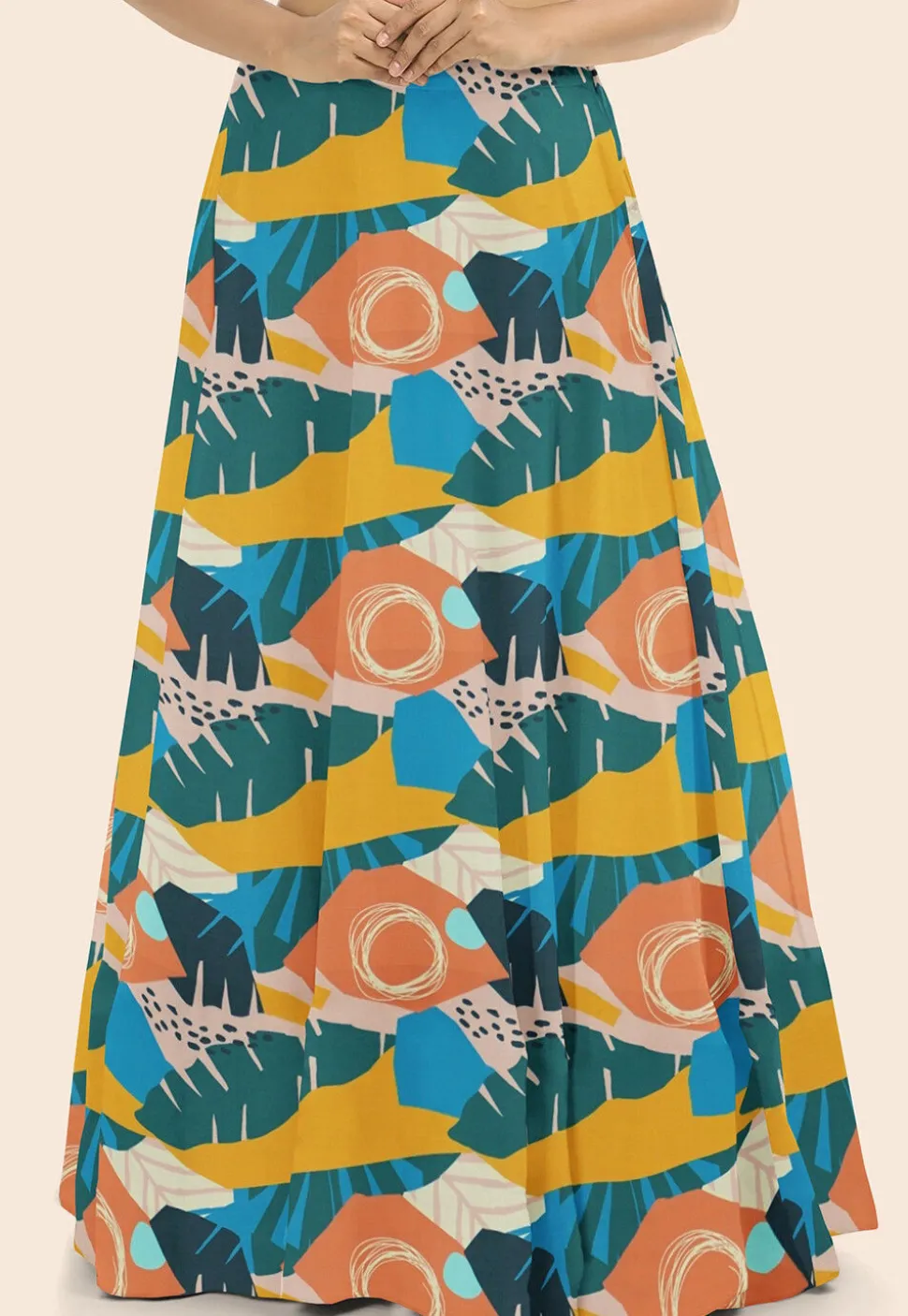 Printed Modal Satin Flared Skirt in Multicolor