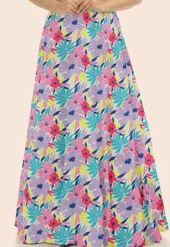 Printed Modal Satin Flared Skirt in Multicolor