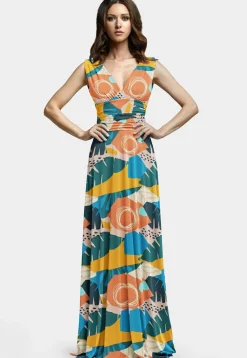 Printed Modal Satin Gown in Multicolor