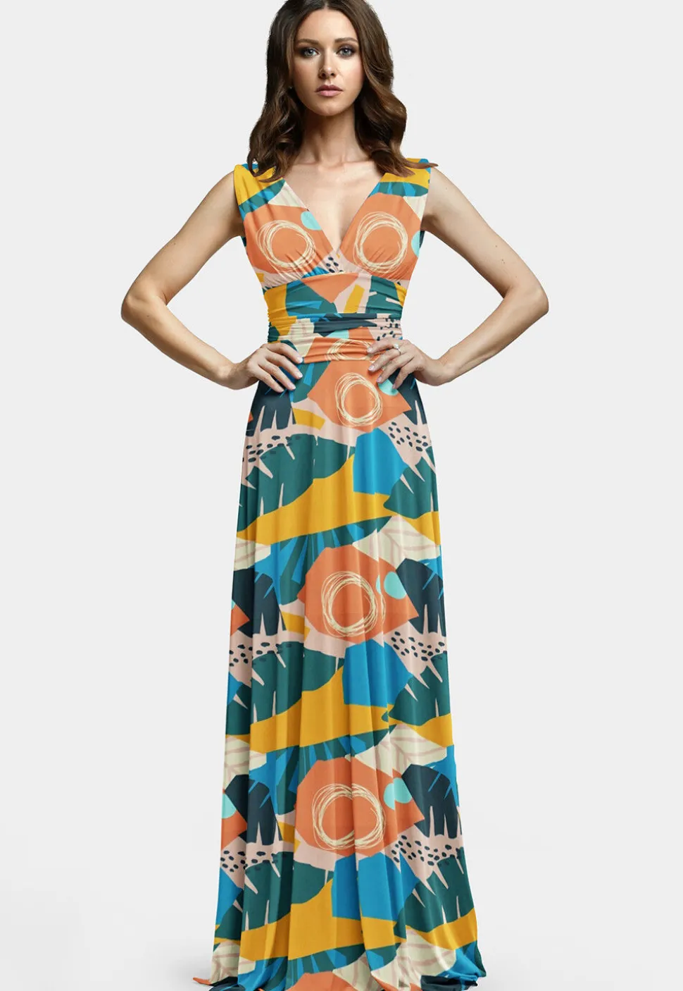 Printed Modal Satin Gown in Multicolor