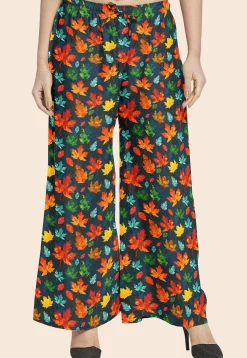 Printed Modal Satin Palazzo in Navy Blue