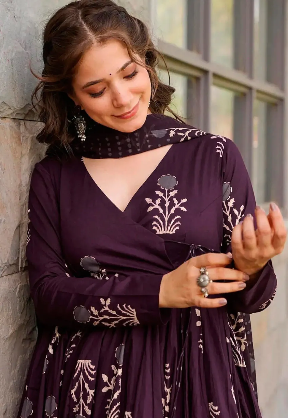 Printed Muslin Cotton Pakistani Suit in Wine
