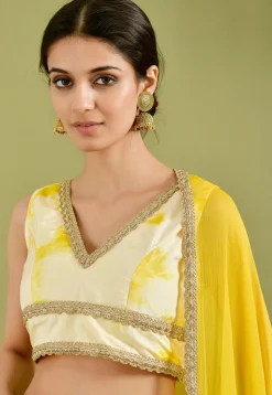 Printed Muslin Silk Lehenga in Light Yellow
