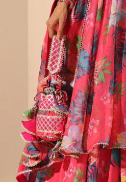 Printed Muslin Silk Lehenga in Pink