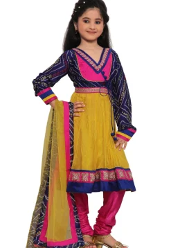 Printed Net Anarkali Suit in Yellow