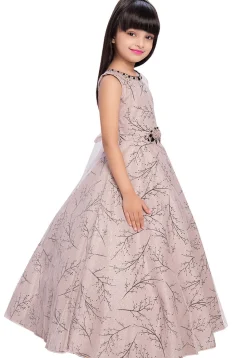 Printed Net Gown in Peach