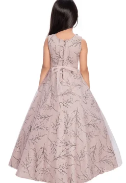 Printed Net Gown in Peach
