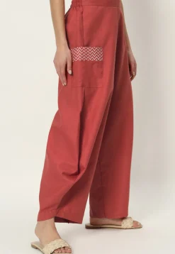 Printed Pockets Pure Cotton Cowl Pant in Coral Pink