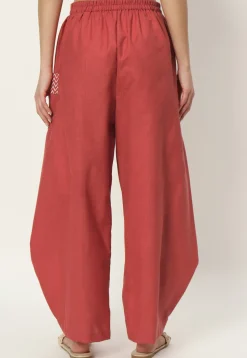 Printed Pockets Pure Cotton Cowl Pant in Coral Pink