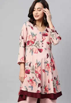 Printed Polyester A Line Tunic in Light Peach