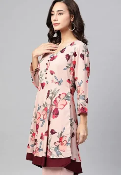 Printed Polyester A Line Tunic in Light Peach