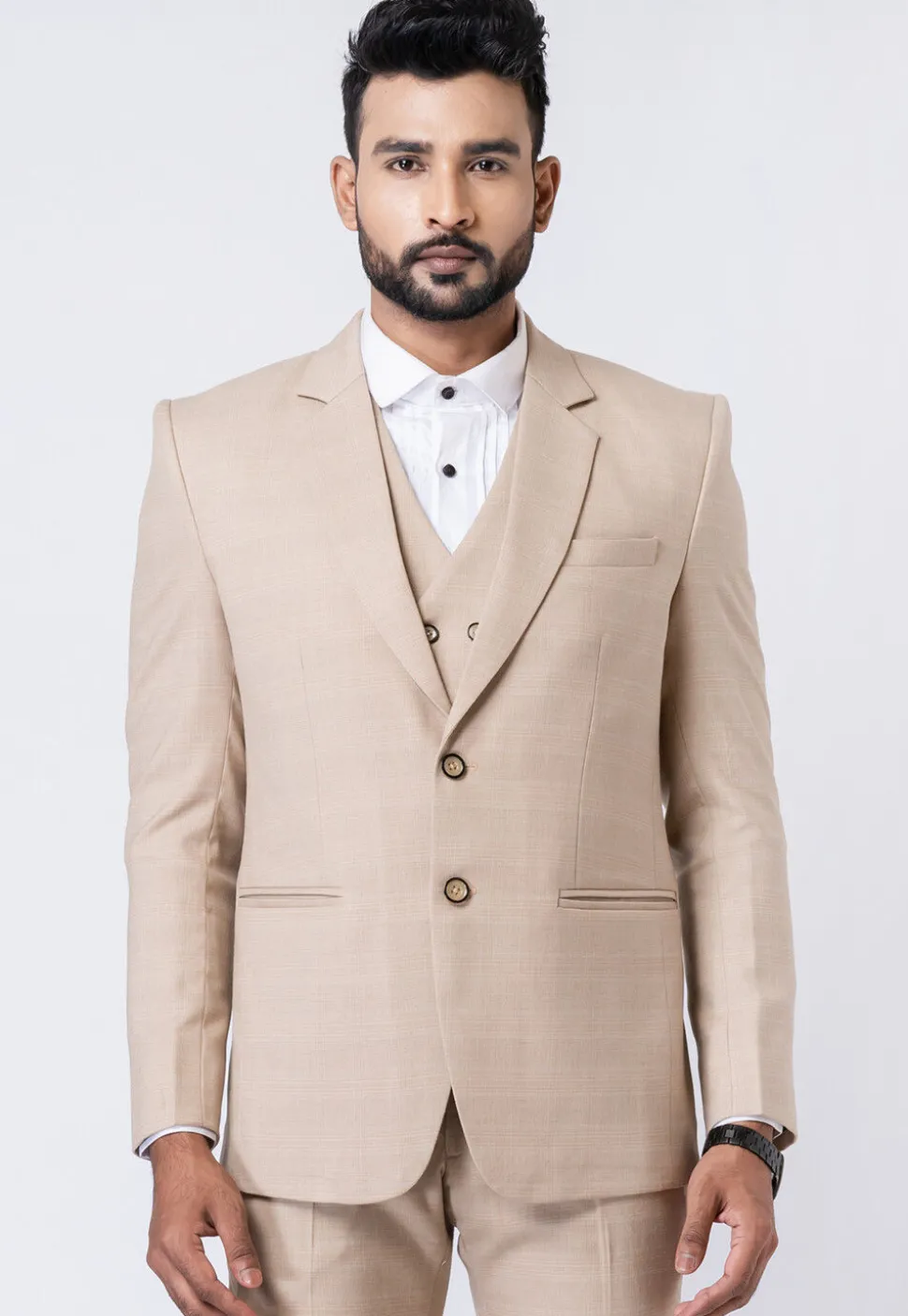 Printed Polyester Tuxedo in Beige