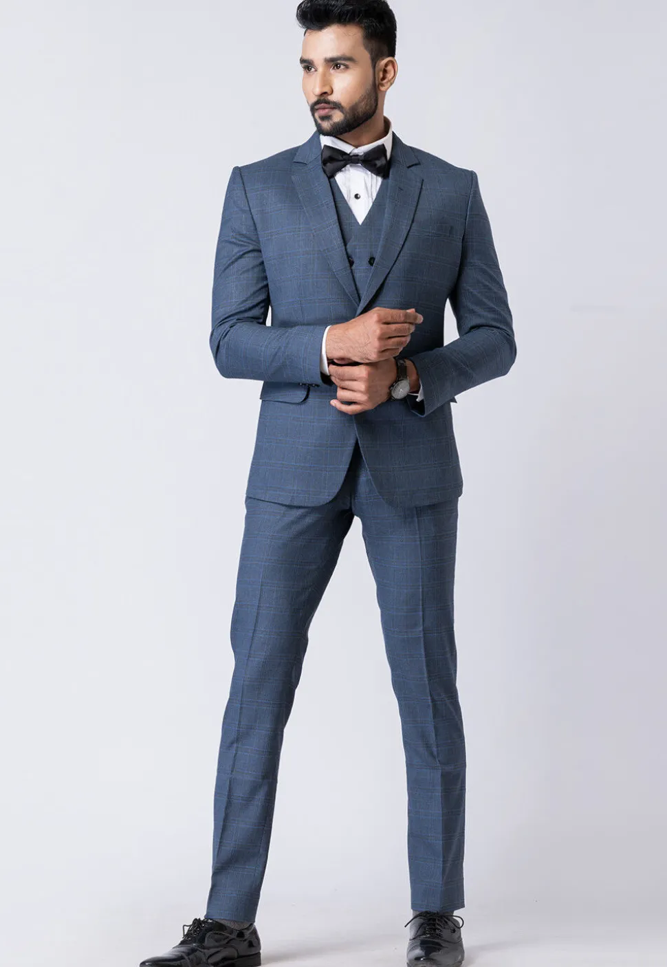 Printed Polyester Tuxedo in Light Blue