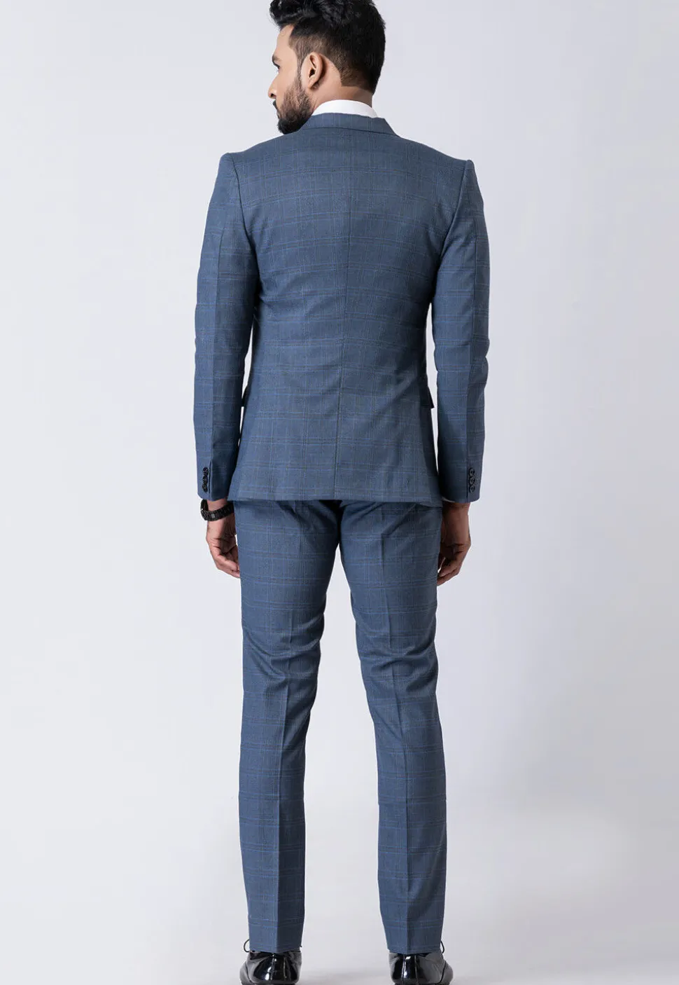 Printed Polyester Tuxedo in Light Blue