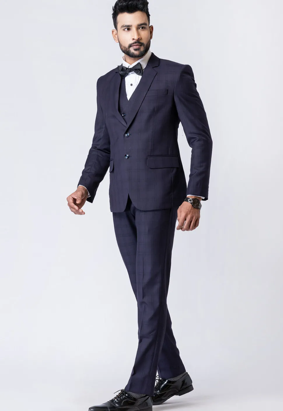 Printed Polyester Tuxedo in Navy Blue