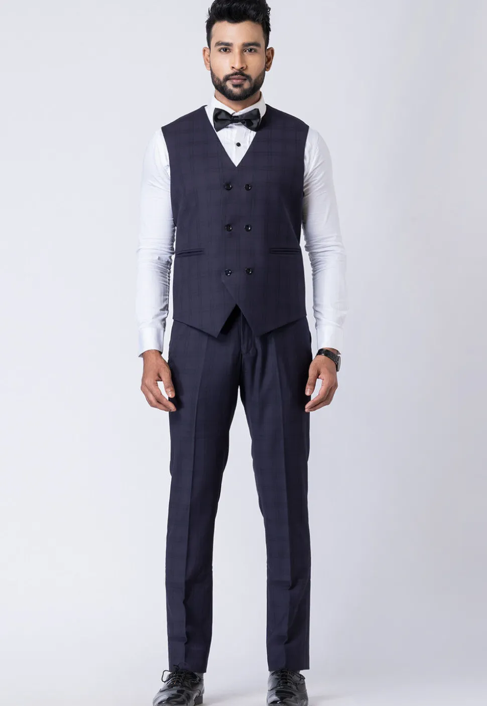 Printed Polyester Tuxedo in Navy Blue