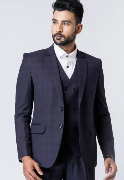 Printed Polyester Tuxedo in Navy Blue