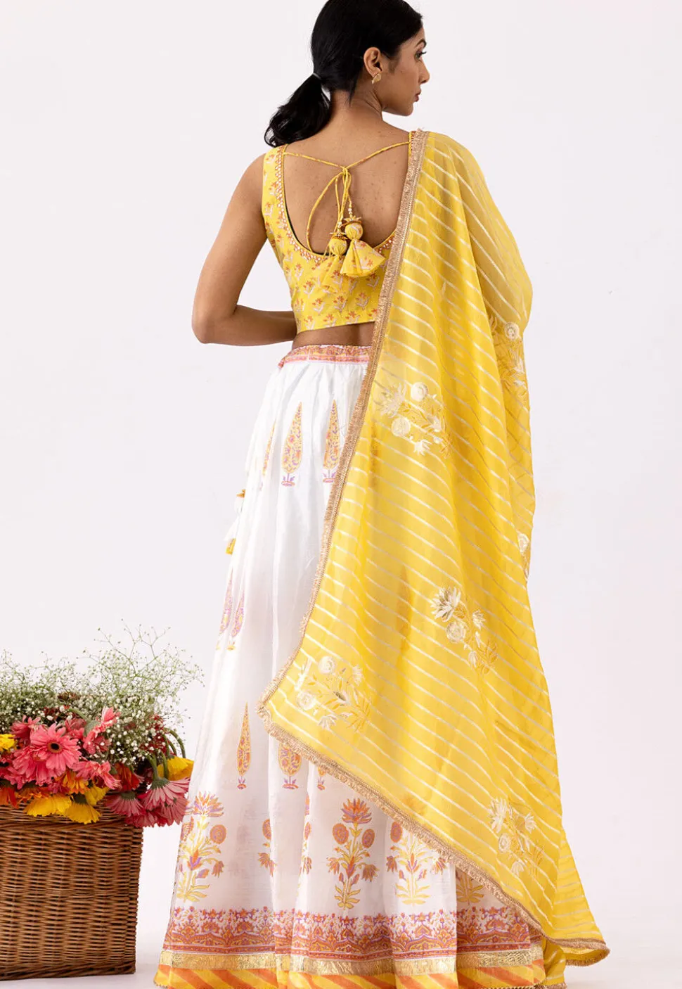 Printed Pure Chanderi Cotton Lehenga in White