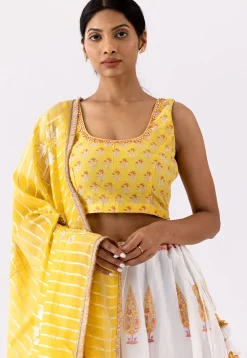Printed Pure Chanderi Cotton Lehenga in White