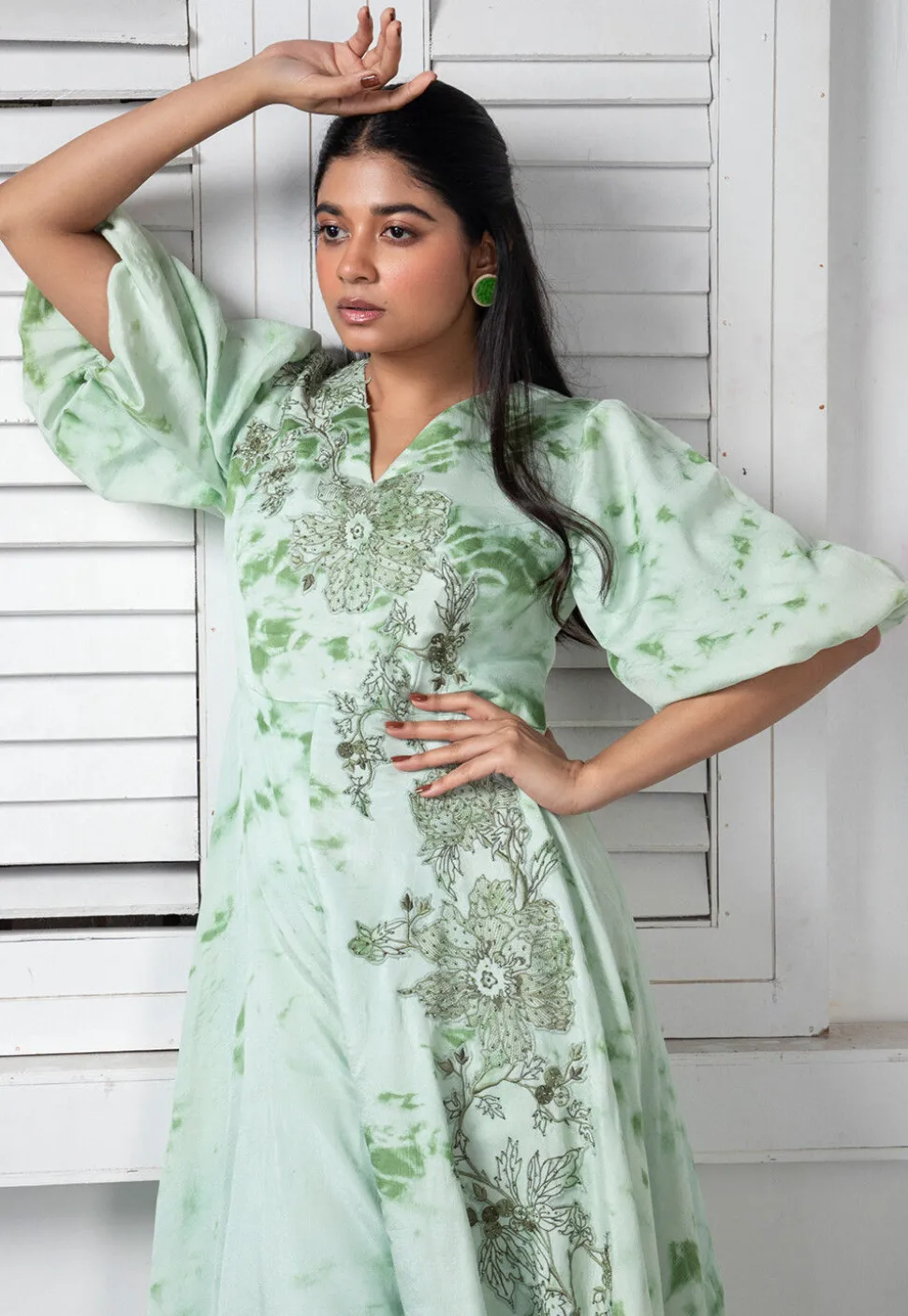 Printed Pure Chinon Chiffon Jumpsuit in Light Sea Green