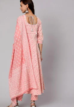 Printed Pure Cotton A Line Suit in Peach