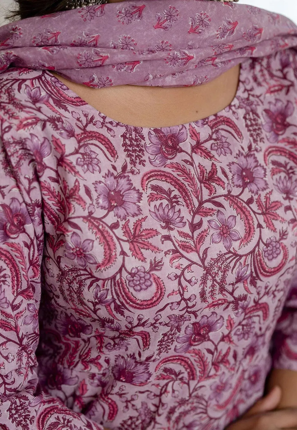 Printed Pure Cotton A Line Suit in Light Purple