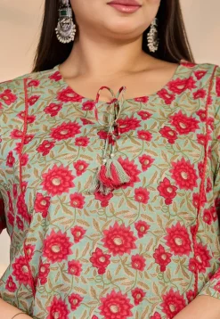 Printed Pure Cotton A Line Suit in Light Green