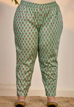 Printed Pure Cotton A Line Suit in Light Green