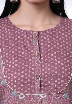 Printed Pure Cotton A Line Suit in Dusty Purple
