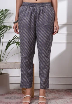 Printed Pure Cotton A Line Suit in Grey