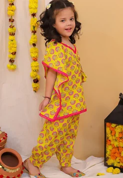 Printed Pure Cotton A Line Kurta Set in Yellow