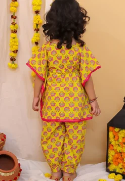Printed Pure Cotton A Line Kurta Set in Yellow