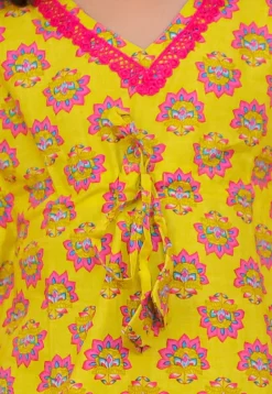 Printed Pure Cotton A Line Kurta Set in Yellow
