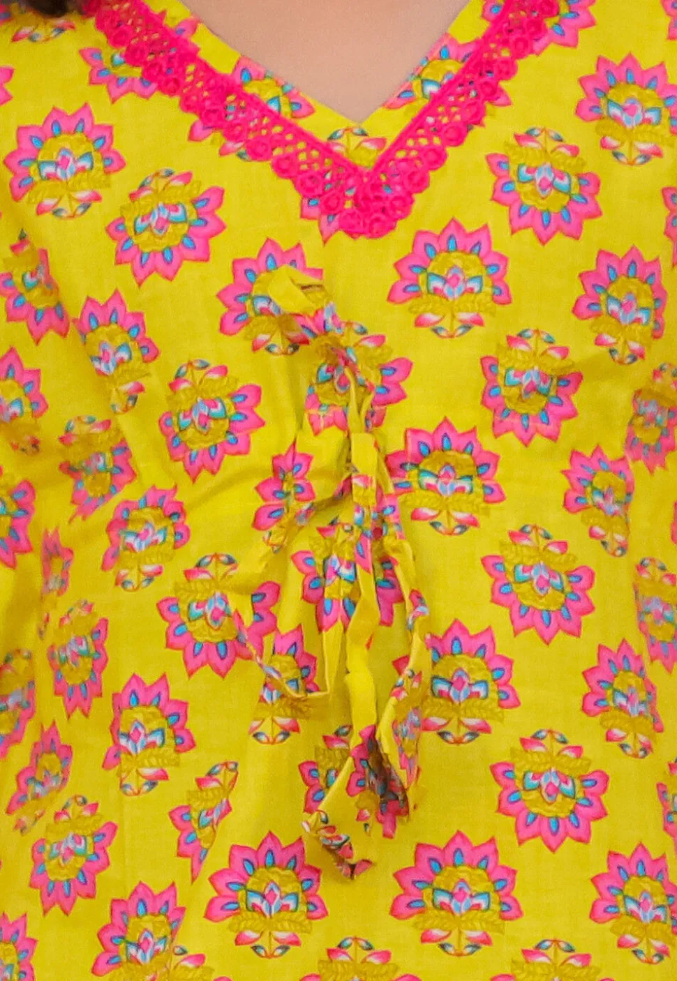 Printed Pure Cotton A Line Kurta Set in Yellow