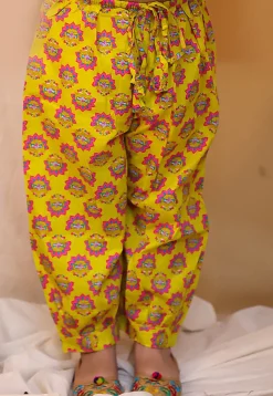 Printed Pure Cotton A Line Kurta Set in Yellow