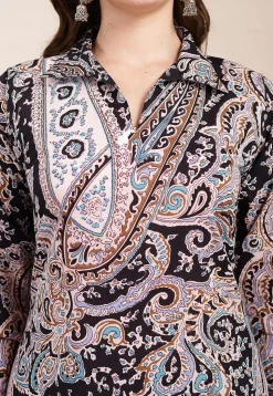 Printed Pure Cotton A Line Kurta Set in Black